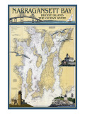 Narragansett Bay, Rhode Island Nautical Chart Kunstdruck