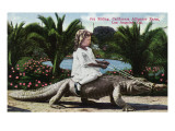 Los Angeles, California - Girl Riding Alligator at the Farm Poster