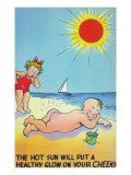 Comic Cartoon - Hot Sun Putting Healthy Glow on Cheeks; Boy Nude Sunbathing Posters