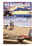 Ventura, California - Surfing Beach Scene Print