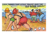 Comic Cartoon - Thin and Fat Ladies Walking on Dock; Little Tramp and Old Barge Reprodukcje Comic Cartoon - Thin and Fat Ladies Walking on Dock; Little Tramp and Old Barge Reprodukcje