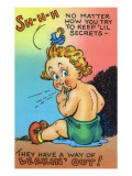 Comic Cartoon - Secrets Have a Way of Leaking Out; Baby Wetting Herself Prints