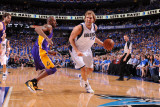 Los Angeles Lakers v Dallas Mavericks - Game Three, Dallas, TX - MAY 6: Dirk Nowitzki and Kobe Brya Photographic Print by Andrew Bernstein