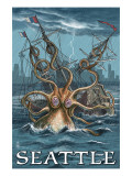 Kraken Attacking Ship - Seattle Poster