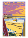 San Diego, California - Beach and Pier Láminas