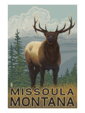 Missoula, Montana - Elk Scene Print