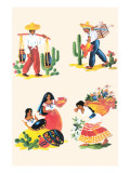 Four Scenes of Life In Mexico Posters