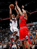 Chicago Bulls v Atlanta Hawks - Game Three, Atlanta, GA - MAY 6: Jeff Teague and Joakim Noah Photographic Print by Kevin Cox