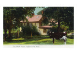Pigeon Cove, Massachusetts - View of the Witch House, Cow in Front Yard Pósters Pigeon Cove, Massachusetts - View of the Witch House, Cow in Front Yard Pósters