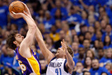 Los Angeles Lakers v Dallas Mavericks - Game Three, Dallas, TX - MAY 6: Pau Gasol and Dirk Nowitzki Photographic Print by Ronald Martinez