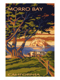 Morro Bay, California Town View with Morro Rock Poster Posters