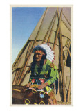 View of a Native American outside of Teepee Affiches