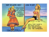 Comic Cartoon - Mother Hubbard Pun; Girls at the Beach Used to Dress Like Mother Hubbard Poster