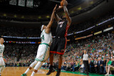 Miami Heat v Boston Celtics - Game Four, Boston, MA - MAY 9: LeBron James and Paul Pierce Photographic Print by Brian Babineau