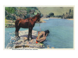 Arizona - Apache Man Drinking at Navajo Rio Affiches
