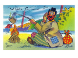 Comic Cartoon - Bum Cooking A Can; What's Cookin Prints
