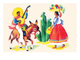 Burro Rider Serenades La Senorita Kunstdrucke