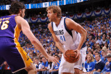 Los Angeles Lakers v Dallas Mavericks - Game Four, Dallas, TX - MAY 8: Dirk Nowitzki and Pau Gasol Photographic Print by Andrew Bernstein