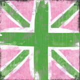 Union Jack Pink And Green Print by Louise Carey