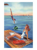 Pin-Up Girls - Inspiration Scene; Woman on Float on Lake Láminas