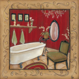 Red Bathroom Tub Print by Kim Lewis