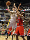 Chicago Bulls v Indiana Pacers - Game Three, Indianapolis, IN - APRIL 21: Tyler Hansbrough and Joak Photographic Print by Andy Lyons