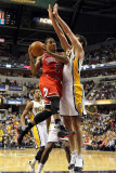 Chicago Bulls v Indiana Pacers - Game Three, Indianapolis, IN - APRIL 21: Derrick Rose and Jeff Fos Photographic Print by Andy Lyons