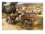 Sunlit Cottages by the Bridge reproduction procédé giclée par Frederick Arthur Bridgman