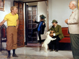 Georges Wilson, Georges Loriot and Jean-Pierre Talbot: Tintin et Les Oranges Bleues, 1964 Fotografie-Druck von Marcel Dole