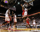 Chicago Bulls v Miami Heat - Game Four, Miami, FL - MAY 24: Derrick Rose, Joel Anthony, LeBron Jame Photographic Print by Mike Ehrmann