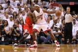 Chicago Bulls v Miami Heat - Game Three, Miami, FL - MAY 22: LeBron James and Luol Deng Photographic Print by Mike Ehrmann