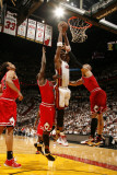 Chicago Bulls v Miami Heat - Game Four, Miami, FL - MAY 24: Chris Bosh, Carlos Boozer and Luol Deng Fotografisk trykk av Issac Baldizon