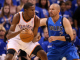 Dallas Mavericks v Oklahoma City Thunder - Game Four, Oklahoma City, OK - MAY 23: Kevin Durant and  Photographic Print by Christian Petersen
