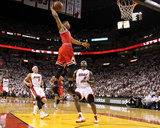 Chicago Bulls v Miami Heat - Game Four, Miami, FL - MAY 24: Derrick Rose, LeBron James and Mike Bib Photographic Print by Mike Ehrmann