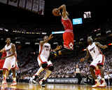 Chicago Bulls v Miami Heat - Game Four, Miami, FL - MAY 24: Derrick Rose, LeBron James, Mario Chalm Photographic Print by Mike Ehrmann