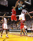 Chicago Bulls v Miami Heat - Game Four, Miami, FL - MAY 24: Derrick Rose, Joel Anthony and LeBron J Photographic Print by Mike Ehrmann