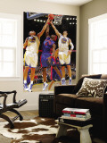 Detroit Pistons v Golden State Warriors: Andris Biedrins, Vladimir Radmanovic and Ben Wallace Wall Mural by Rocky Widner