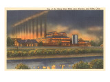 Noche, fábrica de acero, Niles, Ohio Lámina giclée