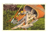 Trout, Creel and Rod Giclee Print
