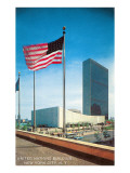 American Flag and United Nations Buildings, New York City Kunstdrucke