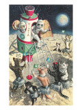 Cat Astronauts Landing on Female Cat Planet Poster