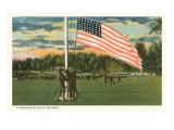 Lowering Flag at Sunset Photo