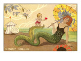 Mermaid with Parasol, Bandon, Oregon Giclée-Druck