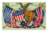 Estados Unidos, Reino Unido, banderas y sellos Lámina giclée
