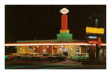 Neon-Lit Drive-In, Roadside Retro Giclee Print