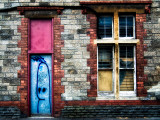 Derelict Door and Window with Graffiti Photographic Print by Clive Nolan