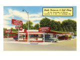 Boots, restaurant drive-in, vue du bord de la route - Rétro reproduction procédé giclée