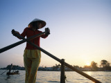 Boat Woman on Mekong River / Sunrise, Cantho, Mekong Delta, Vietnam Photographic Print by Steve Vidler