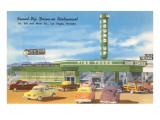Round-Up, restaurant drive-in, vue du bord de la route - Rétro reproduction procédé giclée