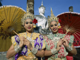 Girls Dressed in Traditional Dancing Costume at Wat Mahathat, SUKhothai, Thailand Photographic Print by Steve Vidler